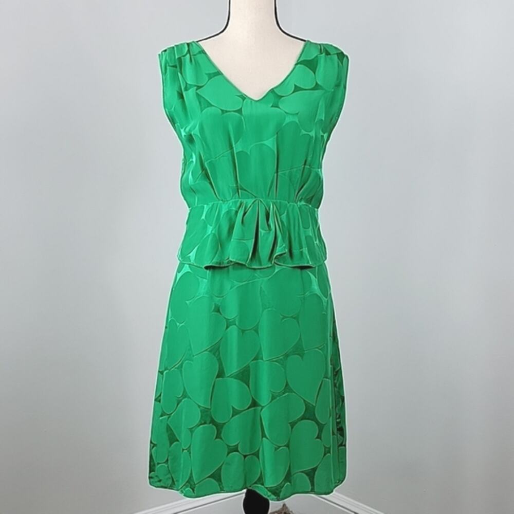 Marc by Marc Jacobs Green Hearts Pattern Sleeveless Silk Dress 4 FLAWED‎